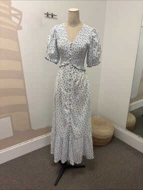 Blue Floral Smocked Maxi Dress - Lightweight